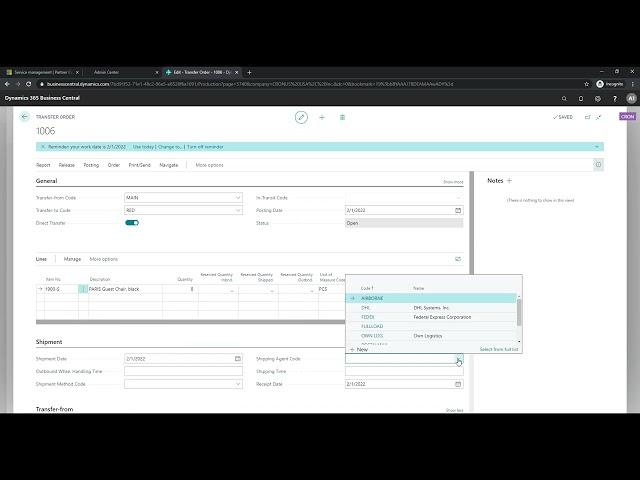 Microsoft Dynamics BC - Transfer Inventory Between Warehouses