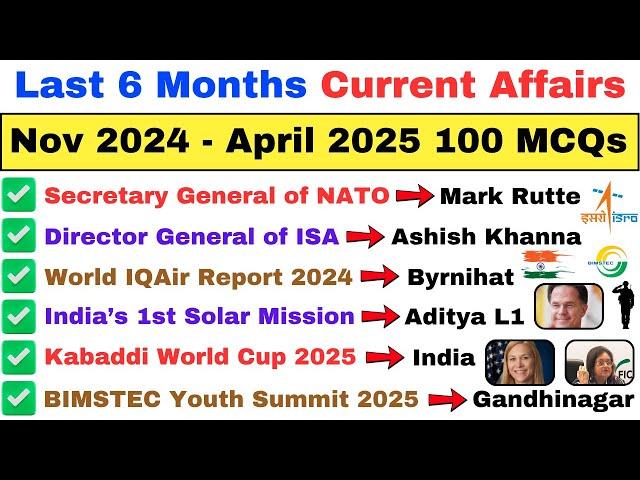 Current Affairs 2025 | Nov 2024 – Apr 2025 | Last 6 Months Revision