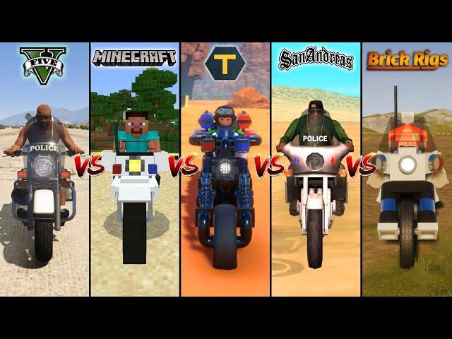 GTA 5 Police Bike vs Minecraft vs Trailmakers vs GTA SA vs Brick Rigs -WHICH IS BEST?