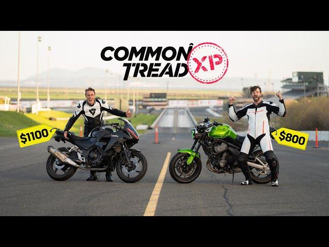 $1000 Track Bike Showdown! 2009 Kawasaki Versys 650 vs. 2015 Honda CBR300R | Common Tread XP