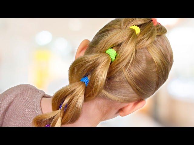 PULL THROUGH BRAID with BRIGHT ELASTICS | Back to School hairstyle| Little girls hairstyles #29