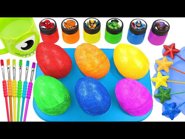 Satisfying Video l How to make Rainbow Super Eggs From Mixing Glitter Slime in Stars Cutting ASMR