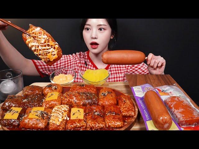 SUB)Self-cooked Spicy Buldak Rice Paper Rolls Mukbang Asmr Jjajang Buldak Noodles Enoki Sausage