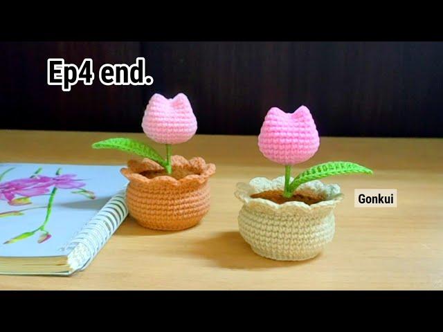 Ep4 end. Assembly Crochet Mini Tulip Pot Tutorial step by step | Crochet Flower Pot #crochet