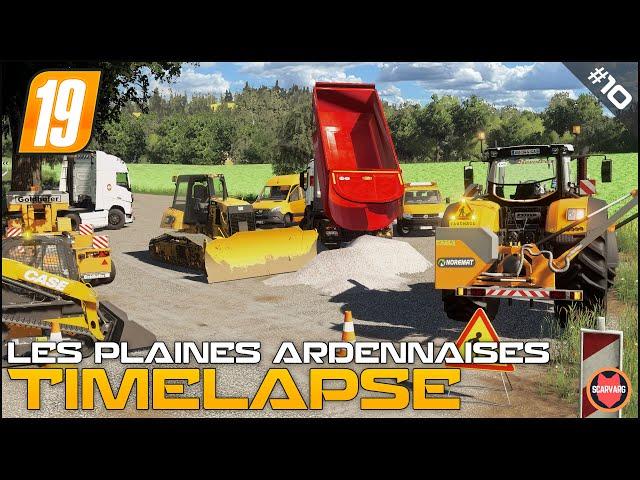 Mowing Roadside, Creating Parking - Public Works ⭐ FS19 Les Plaines Ardennaises V2 Timelapse