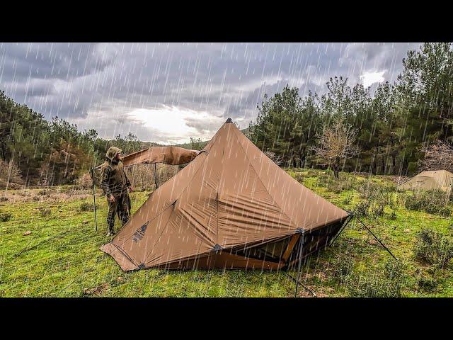 Camping in Heavy Rain - Sleeping With Relaxing Rain Sounds, Bad Weather Conditions, Hot Tent