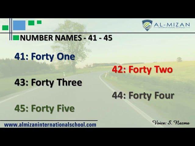 Pre School Number Names 41 to 45 by S Nazma | Al Mizan International School, Amaravati