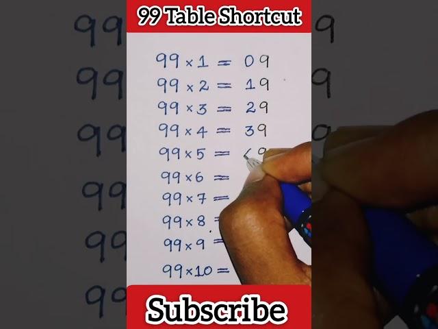 99th Table shortcut #maths #tabletrick #table #mathstable #mathstables #shortcuttrick #mathsshortcut