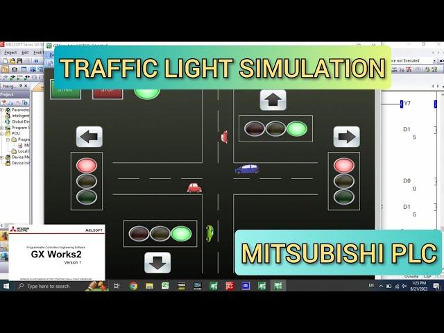 GX Works2 : Traffic Light simulation Mitsubishi PLC With HMI GT Designer3 GOT2000 Simulation