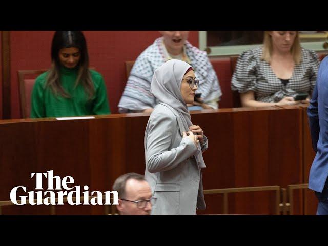 Fatima Payman crosses the floor to vote for motion to recognise Palestinian statehood