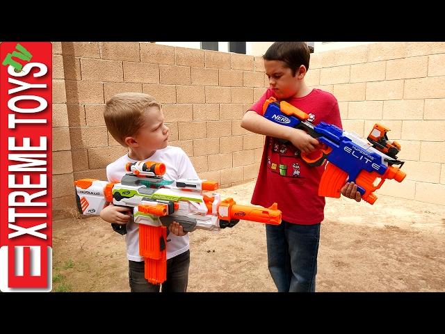 Nerf Blaster Madness! Ethan and Cole Nerf Modulus mess!