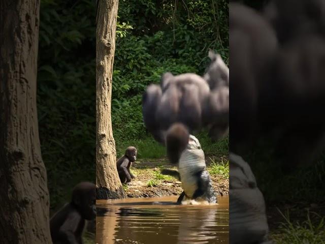 Gorilla vs. Croc: River Rumble! #wildlife