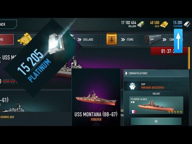 Battle Of Warships | PART 1.open container with 15K platinum .welcome FS SUPER-ALSACE & USS MONTANA.