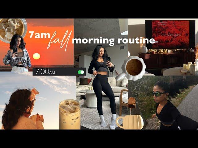 7am fall morning routine | productive + cozy, cold weather, pumpkin coffee, morning run