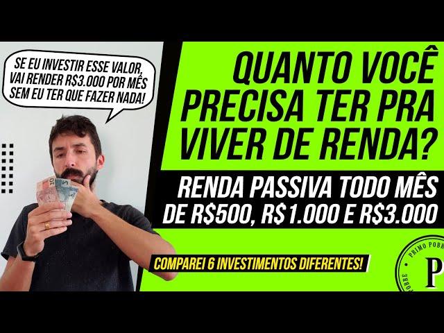 QUANTO VOCÊ PRECISA para VIVER DE RENDA (RENDA PASSIVA de R$500, R$1.000 e R$3.000 TODO MÊS!)