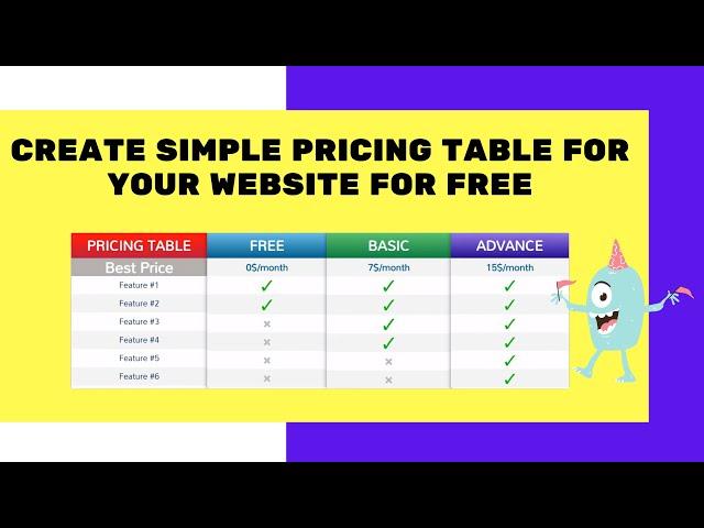 Create simple pricing table for website using elementor for FREE!!!!