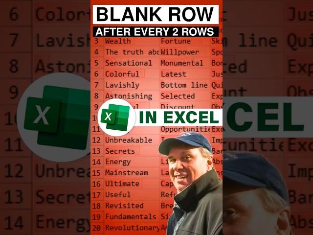Excel Insert Blank Row After Every Two Data Rows #Shorts #excel #excelhacks  - Episode S0011