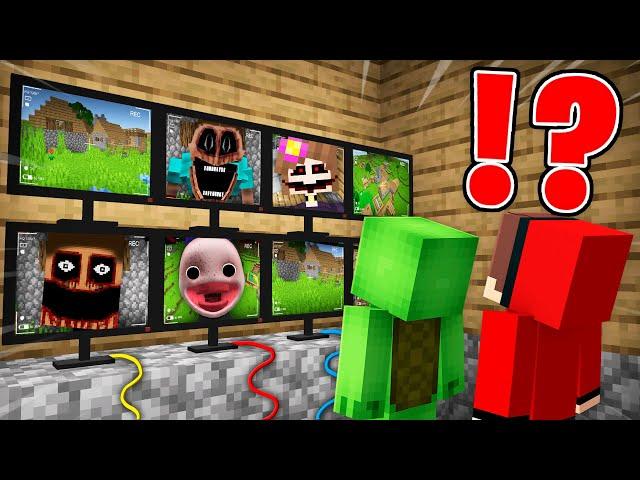 JJ and Mikey Watching for Scary MIMIC FAMILY on CAMERAS in Minecraft! - Maizen