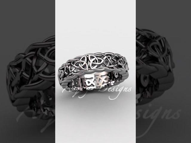 Celtic Knot Band, Unique Wedding Band, 14Kt White Gold Irish Bridal Ring CT7546G