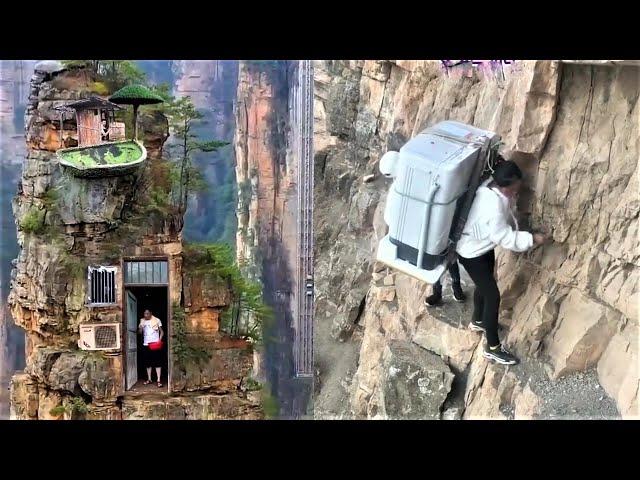 Villagers living on cliffs | Most dangerous cliff way to the village | Chinese Cliff Village