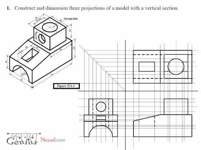 Engineering Drawing Tutorials / Orthographic Drawing with Vertical Section (T 11.1)