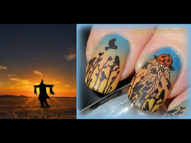 Scarecrow Fall Sunset Nail Art Stamping Tutorial