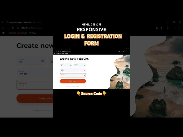 Responsive Login & Registration Form #html #css #javascript #webdesign #webdevelopment #frontend