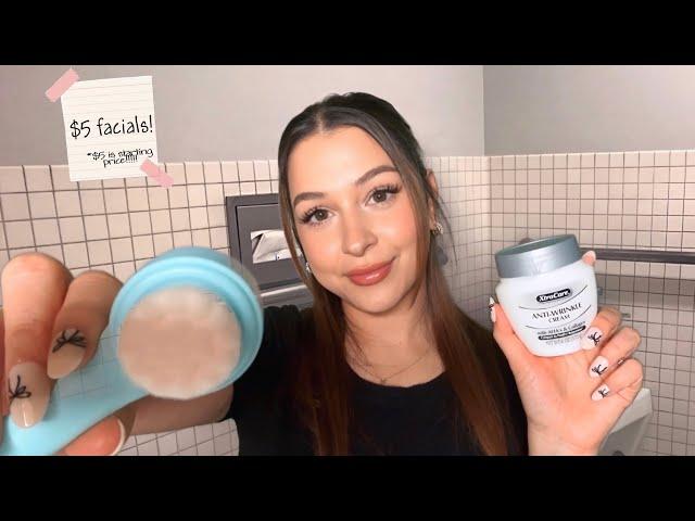 ASMR $5 skincare facial in school bathroom 