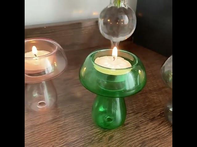 JX3178  Glass Mushroom Candle Holder