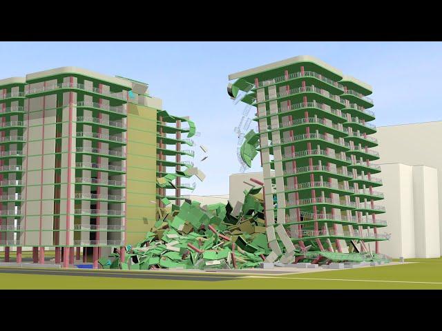 Condo Collapse Simulation | Champlain Towers South Surfside, Florida, Miami [8K]