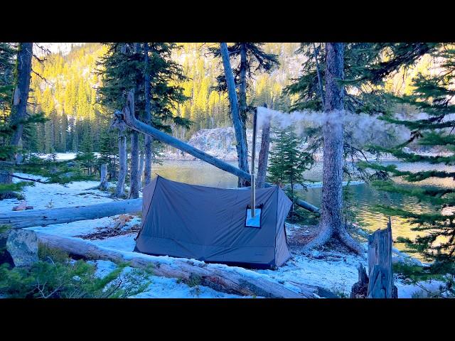 Lake Shore Hot Tent Camping In Snow | ASMR