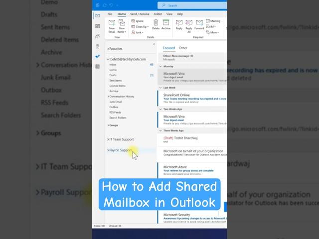 How to Add a Shared Mailbox in Outlook #techbytosh #outlook #microsoft365 #emails #sharedmailbox