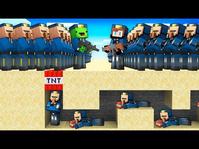 JJ's FBI Army vs Mikey's POLICE Army Survive Battle in Minecraft - Maizen