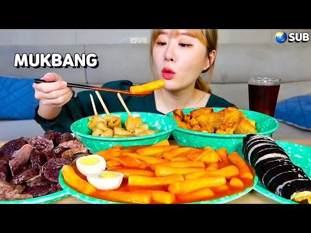 분식특집 매콤한 떡볶이, 순대, 튀김, 어묵, 김밥 등등 배터지게 먹방!! Tteokbokki, Sundae, fried foods, Eomuk, Gimbap MUKBANG