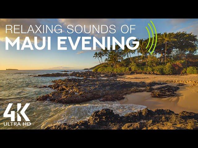 8 HOURS Ocean Waves Relaxation - 4K Peaceful Maui Evening and Calming Waves Sounds for Sleep