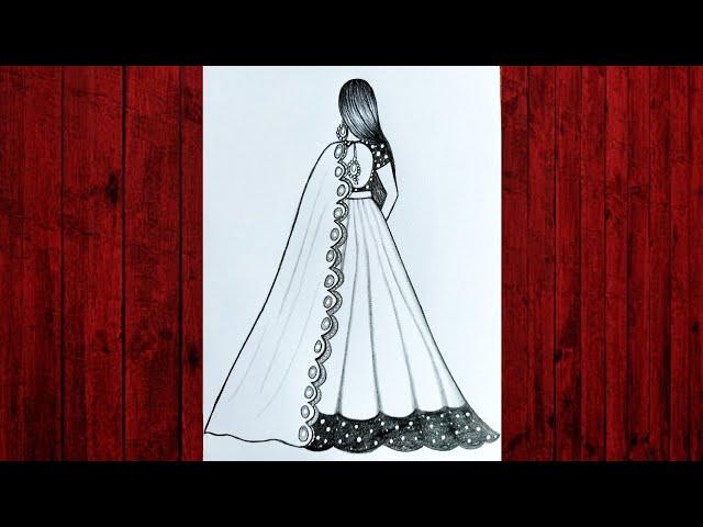 How to draw a girl wearing Lehenga for beginners  girl wearing traditional Lehenga