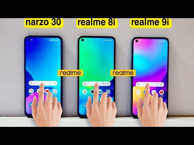 realme 8i vs realme 9i vs narzo 30 Comparison | Antutu, fingerprint/face unlock, Downloading speed