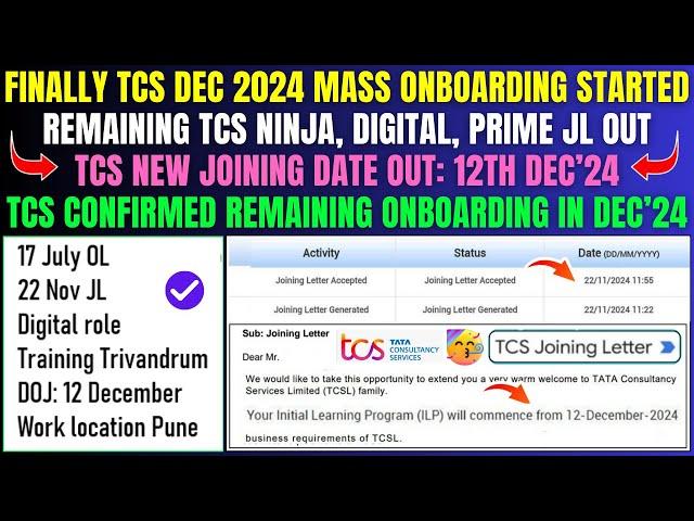 TCS DEC MASS ONBOARDING STARTED NINJA, DIGITAL, PRIME JOINING LETTER OUT TCS NEW DOJ OUT 12TH DEC