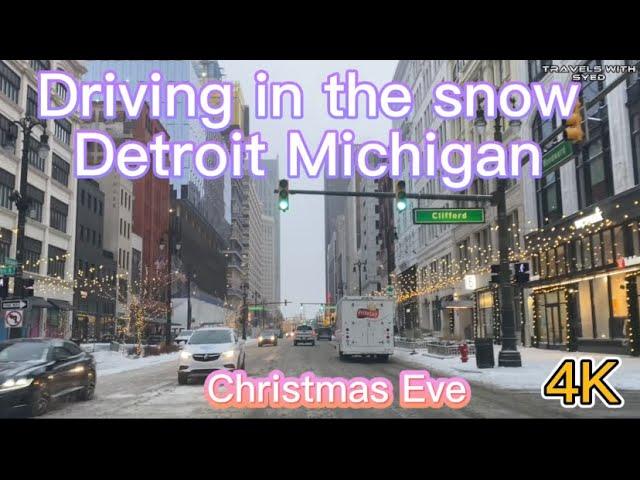 Driving in the snow ️ downtown Detroit Michigan #travel #trending #detroit #michigan #snow #driving