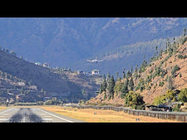 Drukair Airbus A320 NEO Landing on Runway 15 in Gusty Winds | Paro Airport