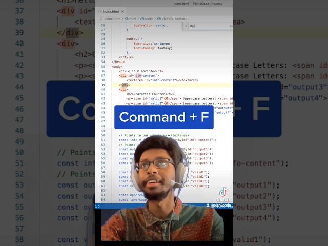 Search Page in VSCode - Command + F #BlackInTech #WebDeveloper #VSCode #Code #JavaScript #Plan2Code