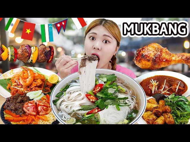 MUKBANG 하이유의 치킨 커리 쌀국수 미고랭 른당먹방! Curry & Tandoori Chicken & Pho Beef Fried Rice & Rendang  | HIU 하이유