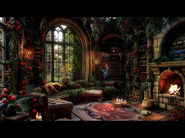 Magical Fantasy Exotic Plant Castle  Enchanting Music & Cozy Fireplace | Relaxation and Study Haven