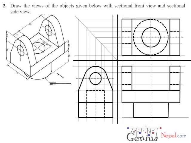 Engineering Drawing Tutorials/Sectional and Auxiliairy Views with Front view & Side view (T 7. 2 a)