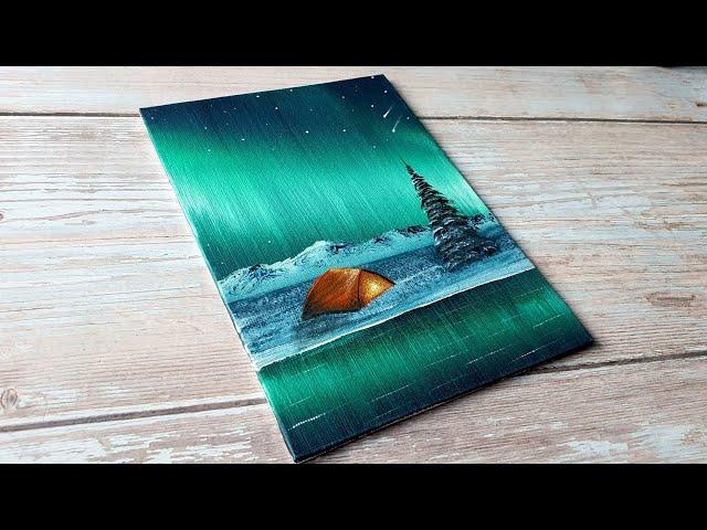 easy northern lights night sky / easy acrylic painting for beginners ️