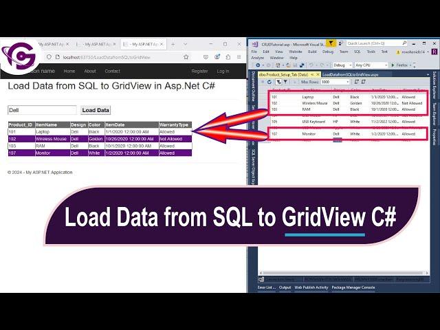 Load data from SQL server to gridview in asp net c#  #gridview