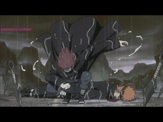 Yahiko dies, the first time Nagato activates the jutsu summoning gedo statue