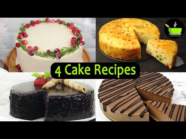 4 Easy Cake Recipes | Eggless Sooji Cake | No Bake Chocolate Mousse Cake | Red Velvet Cheese Cake