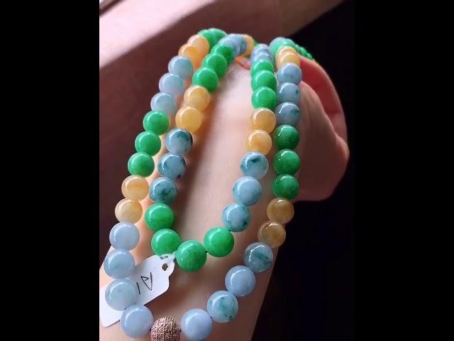 @翠色珠寶 翡翠直播 三彩珠链，种老水足，色泽清新甜美，卡8.5mm-108颗