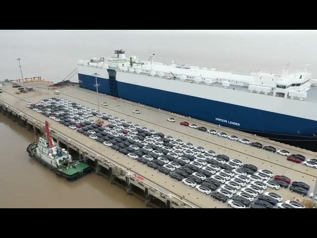 Tesla 4th Shipment from Gigafactory Shanghai set sail - Horizon Leader - Drone Flyover